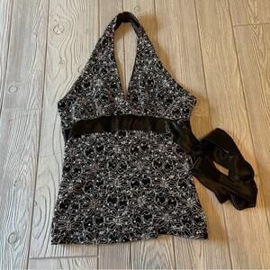 Dress barn Halter Dress Up Top Glitter tie Front